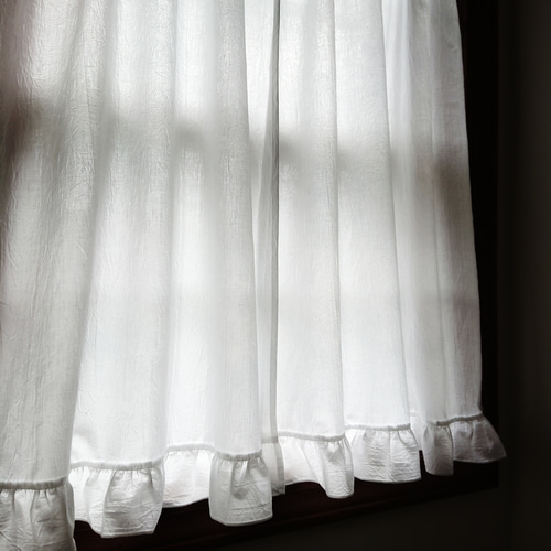 ホワイトコットン♪フリル両開きカフェカーテン♡︎大きなリボン付き