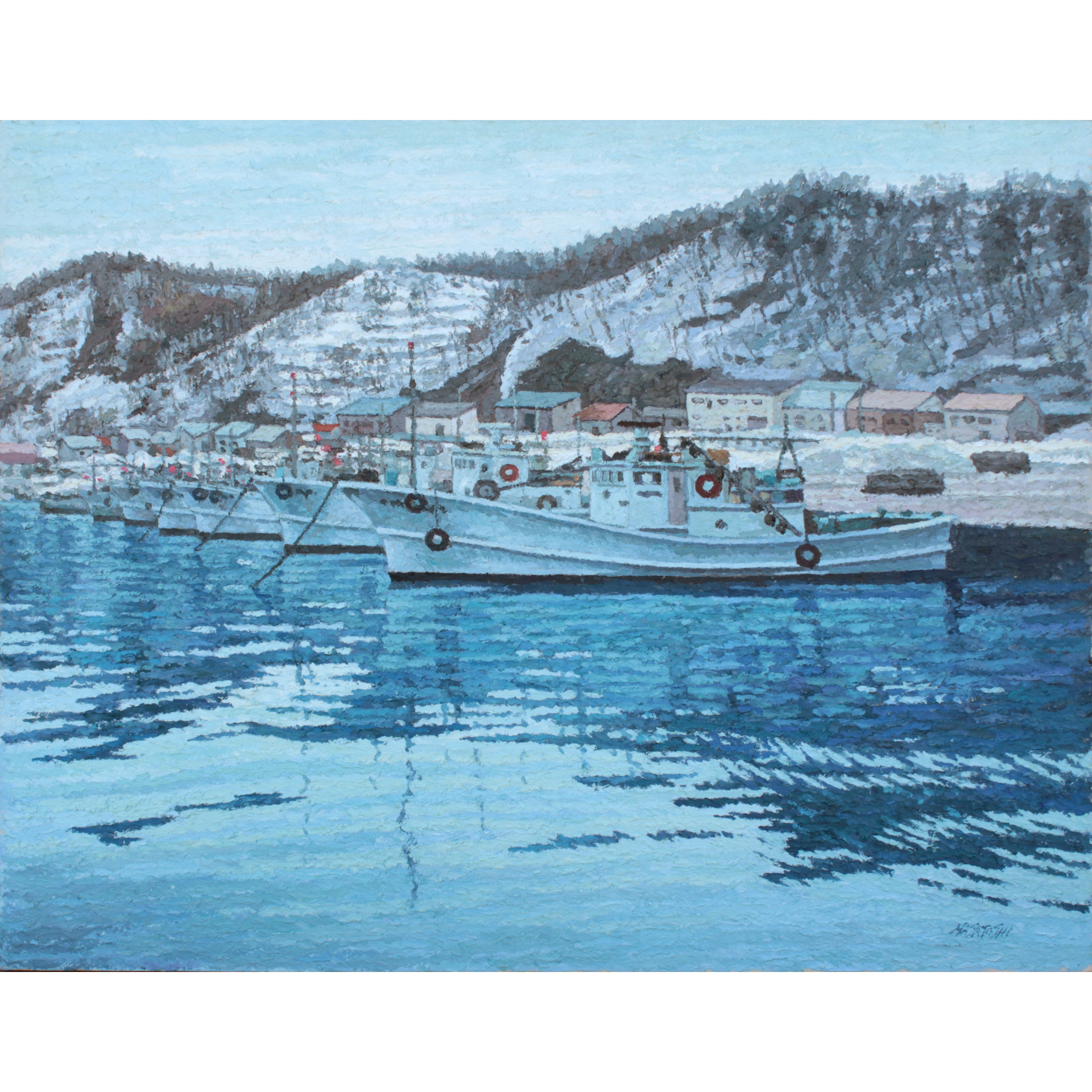 渡辺正敏 『北国の漁港』 油彩画 - 北海道画廊