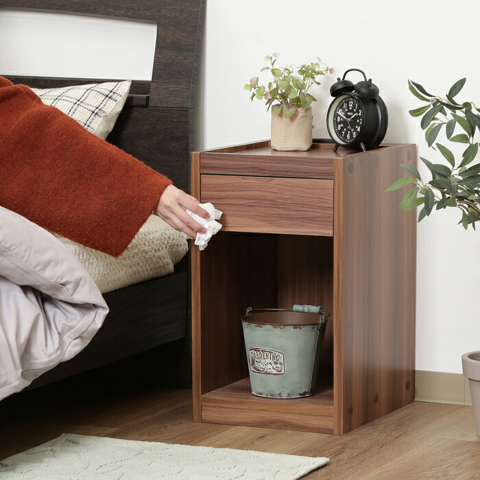 楽天市場】コンセント付き ベッドサイドテーブル BR 天然木調 引き出し