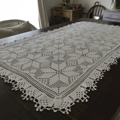 T2762 フランスアンティークレーステーブルクロス リネンクロシェ