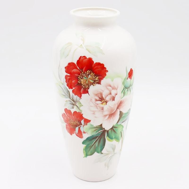 花瓶 花器 日本製 ハンドペイント 昭和15年頃 赤い花柄