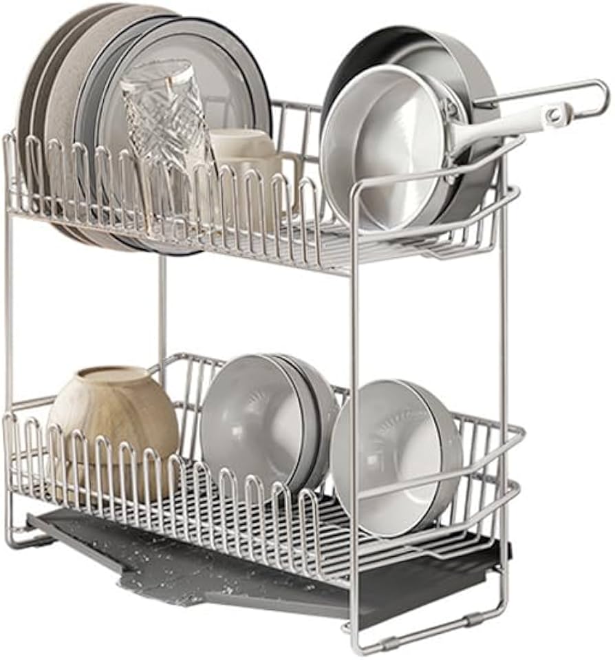 Amazon｜水切りラック ステンレス鋼 水切りかご スリム 二段式 幅40