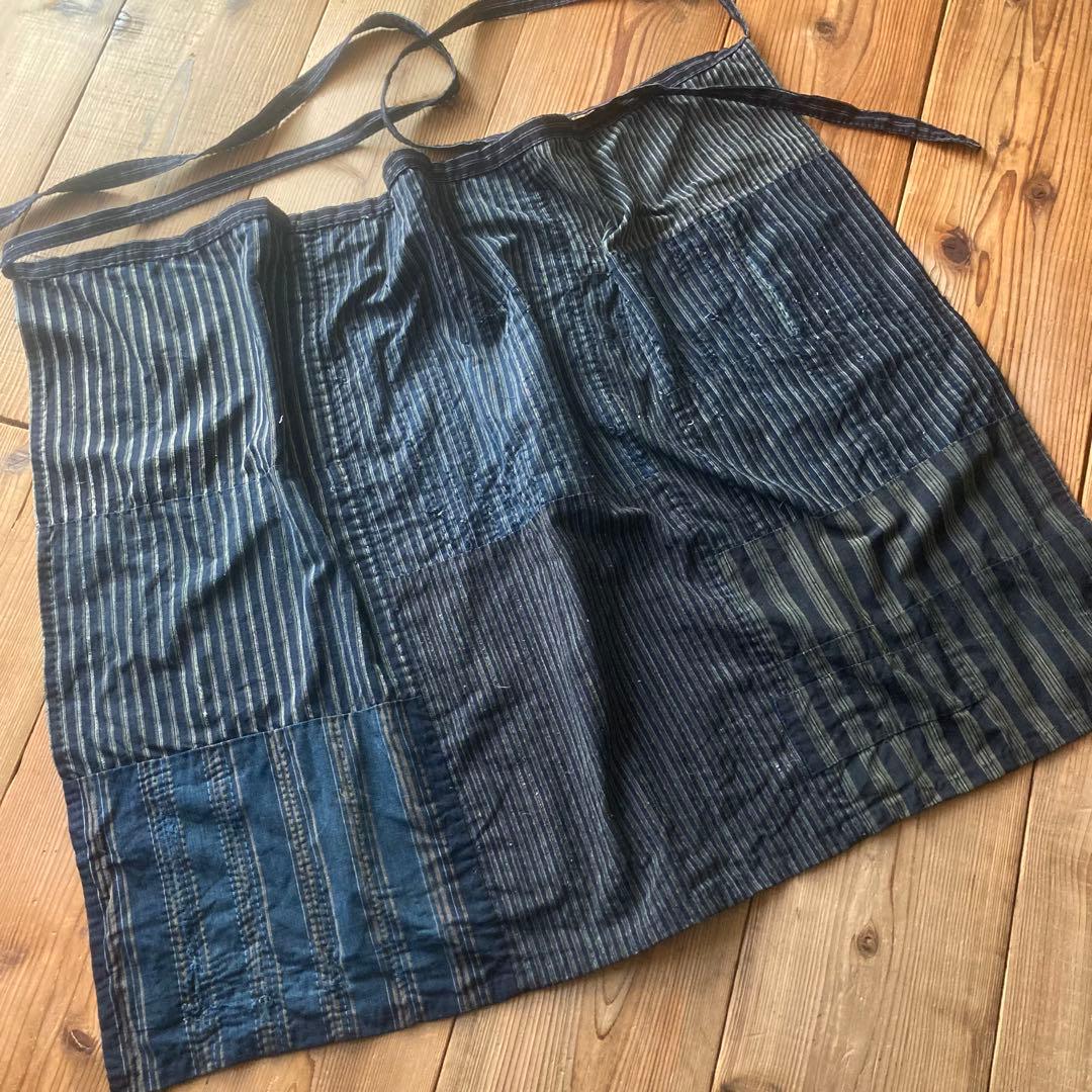 【愁真】古布 縞木綿 襤褸 BORO パッチワーク リメイクエプロン 古布 リメイク 手作り BORO 襤褸 パッチワーク スカート | iichi 日々