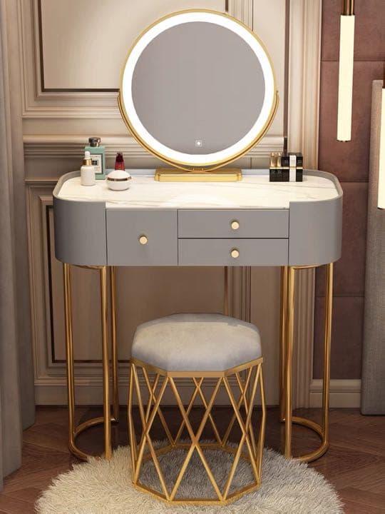 北欧風  グレー80cm オシャレドレッサーレザー調 大理石天板 LEDミラー 楽天市場】期間限定クーポン配布中 ドレッサー 女優ミラー オシャレ