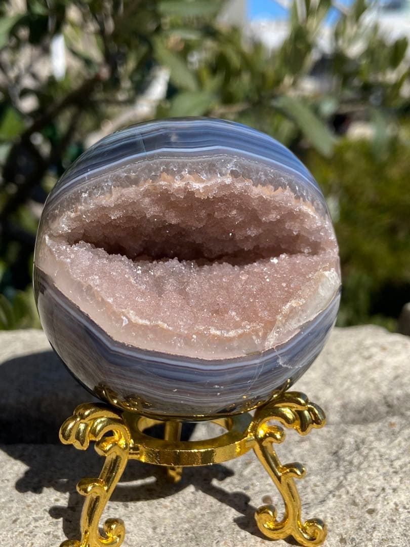 【開運・来福】希少！ピンクアメジスト笑口⭐2回結晶・周りブルーレース瑪瑙⭐RM2 🔮✨圧倒的な開運効果✨🔮笑門来福アメジスト笑口 - Healer's Crystals