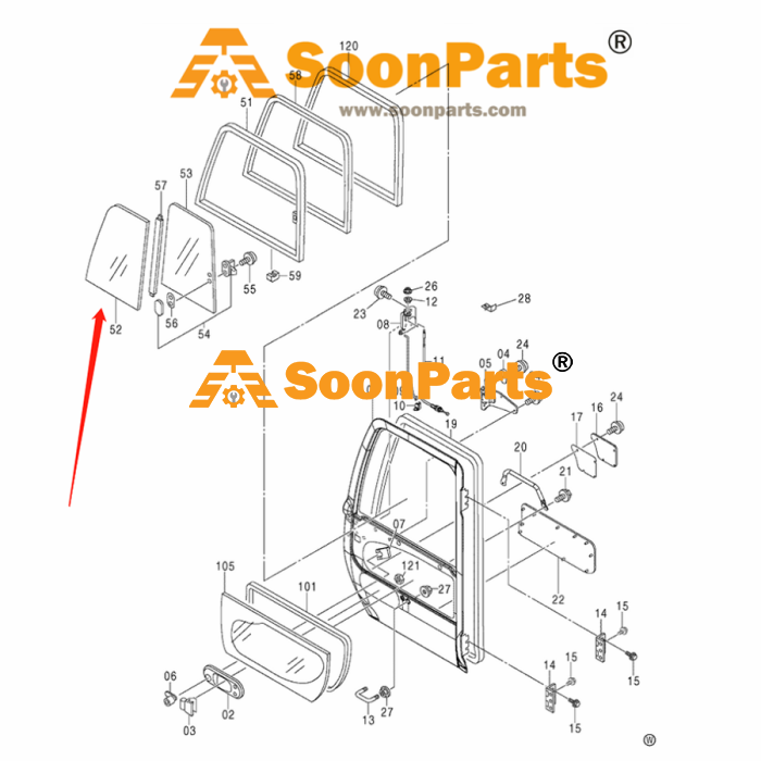 Buy Front Upper Door Slider Glass 4448308 for Hitachi Excavator