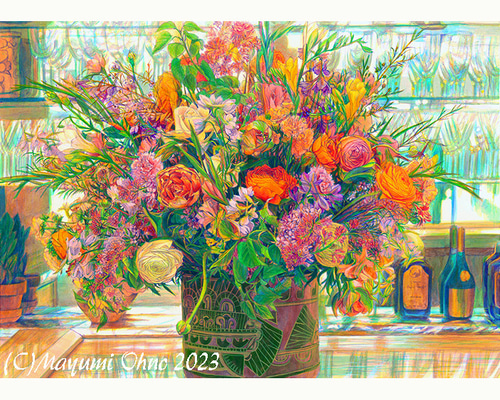 額装絵画☆フランスのホテルにあった花☆花の絵 フラワー フラワー