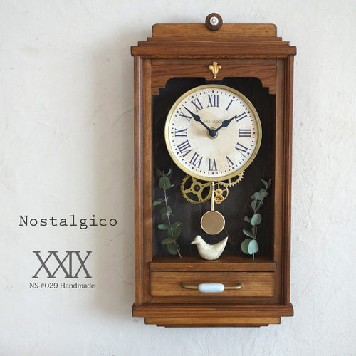 送料無料】NOSTALGICO#029 レトロな掛け時計 Mサイズ 手作り品