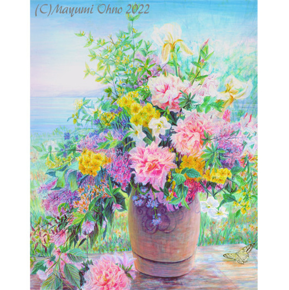 額45cmアメリカで版画化☆花の絵 絵画 花 フラワー フラワー