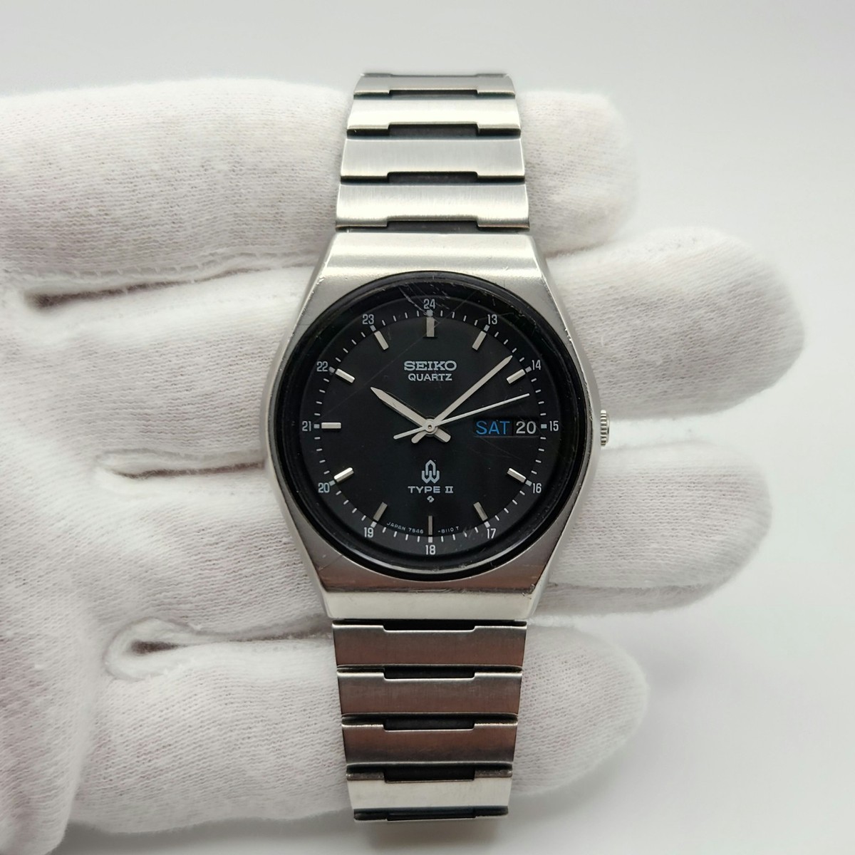 Seiko Type II Men's Vintage Silver Tone Day/Date Quartz Watch 7546