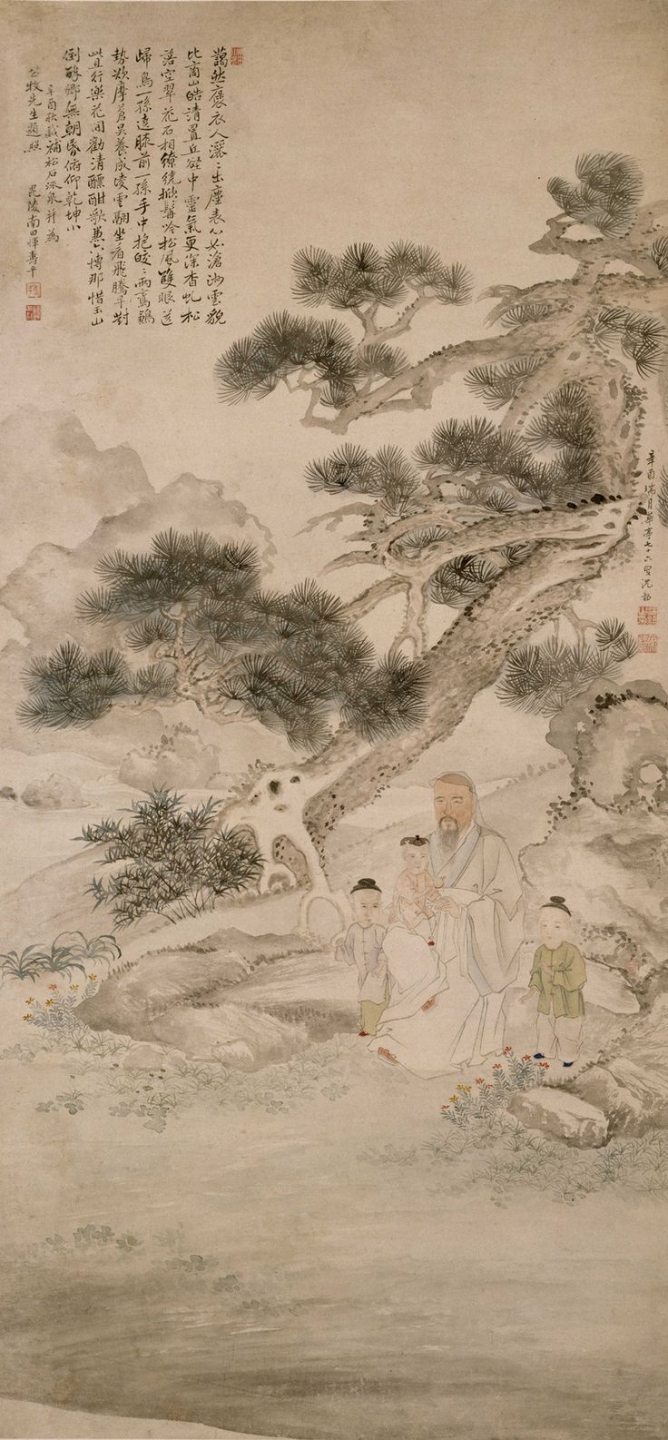 Yun Shouping (恽寿平) , 清沈韶、恽寿平公牧坐听松风故宫博物院藏