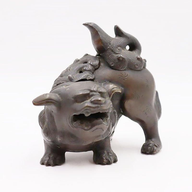 大正時代のアンティーク獅子香炉 重厚な存在感