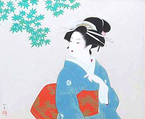 上村松園「若葉」版画シルクスクリーン43.5×52.5cm