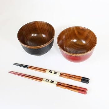 Amazon.co.jp: 夫婦椀 夫婦箸 セット 刷毛目 ペア 木製 漆塗り 汁椀 お椀