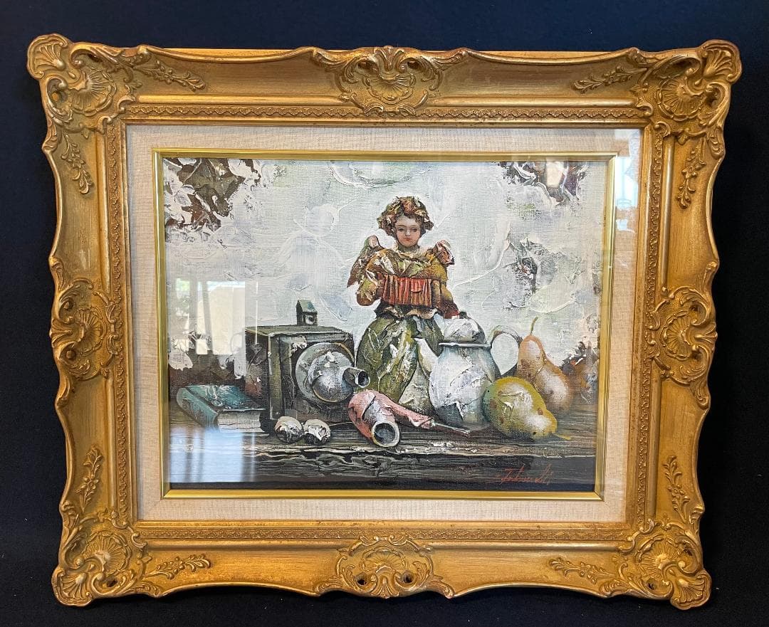 「真作」竹内敏彦『写真機』 静物画　油彩画　額装　サイン有り　F6号 絵画 油絵 竹内敏彦 肉筆油絵 風景画 シュピーツ F8 送料無料 : アート