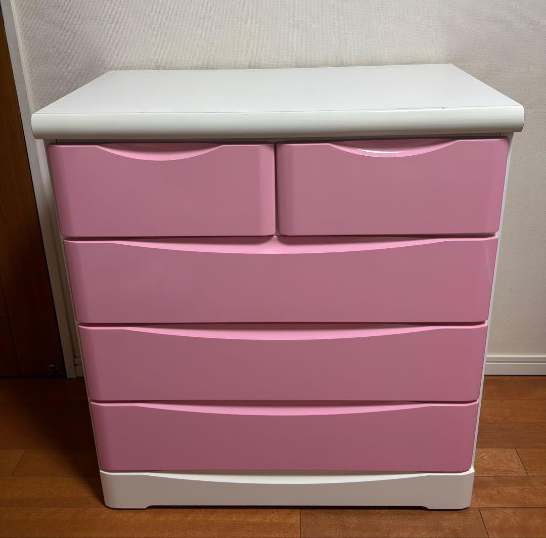 木製チェスト　タンス　5段　ピンク チェスト 幅90cm 5段 カラフル シック （ タンス 収納 棚 ラック